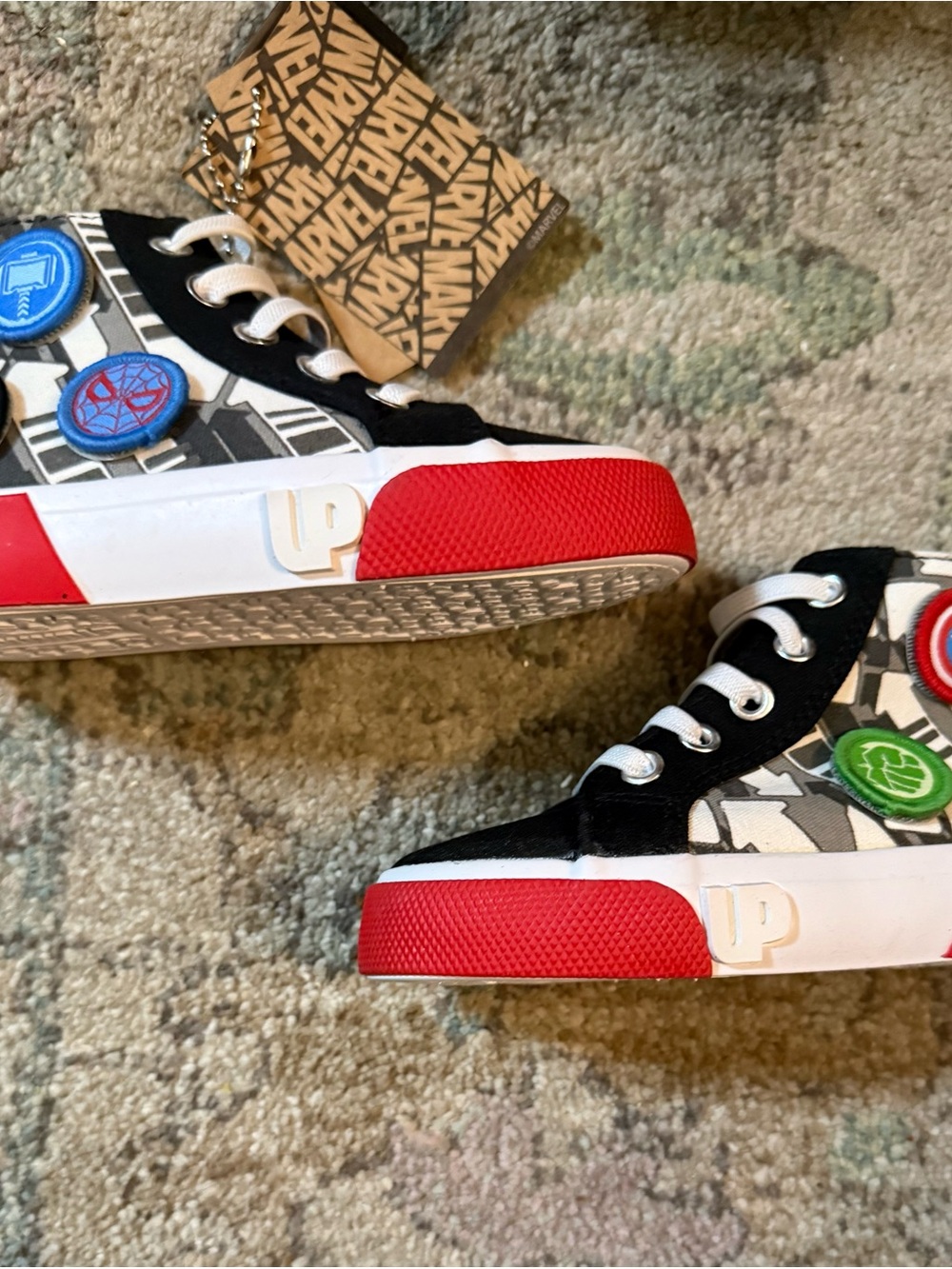 NWT Marvel Kids Black and Red High-Top Sneakers with Superhero Patches